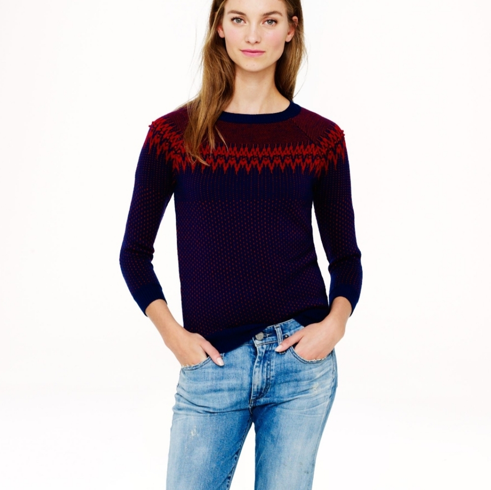 J. Crew Midnight Red Merino Fair Isle Sweater